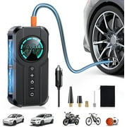 Tire Inflator Portable Air Compressor with Pressure Gauge, 2x Faster Inflation, 12V DC/AC Dual Powered Electric Air Compressor, 150PSI Smart Cordless Air Pump for Car Tires, Motorcycle, Bicycle, Balls
